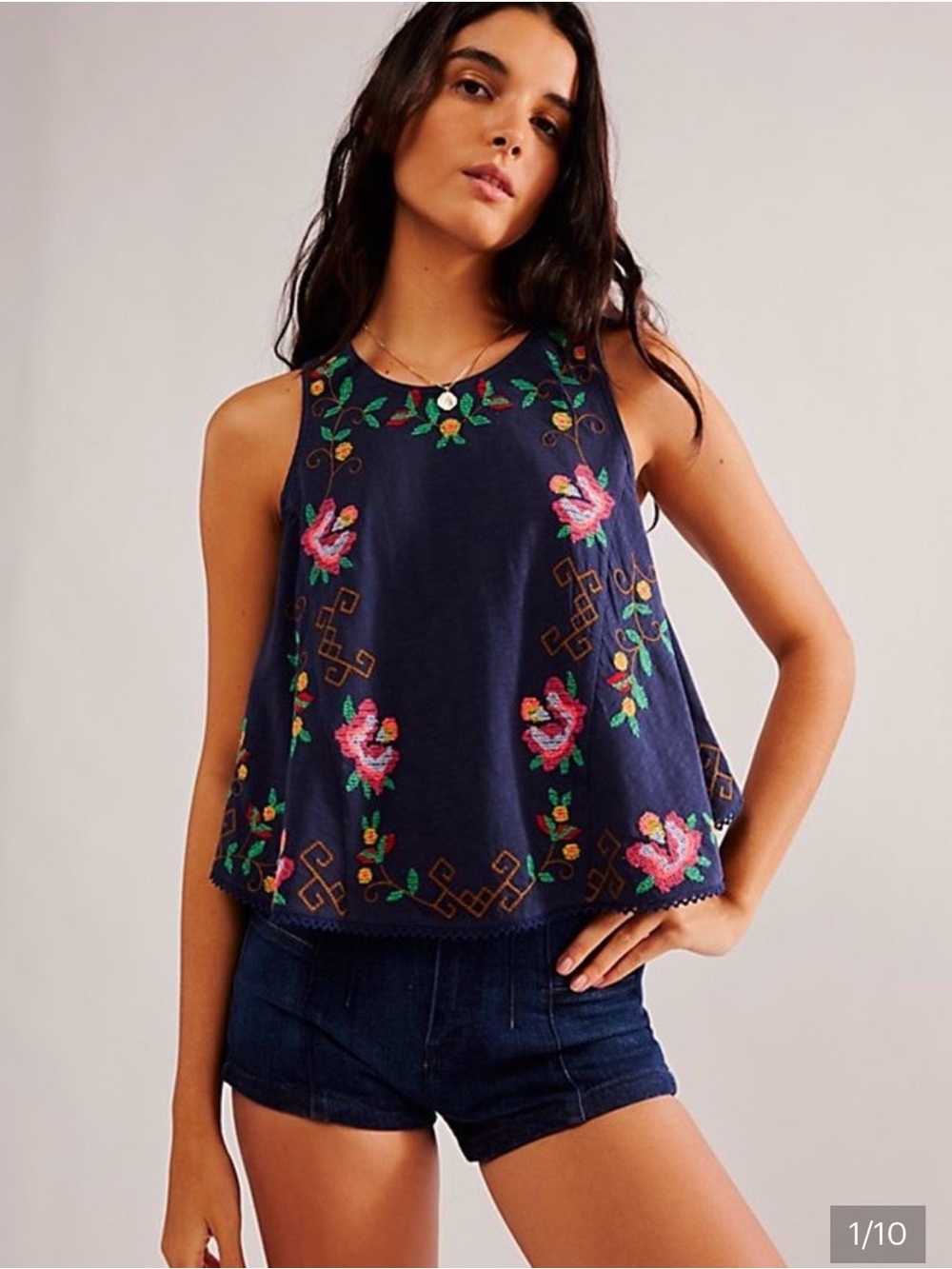 Free Peopl Embroidered Navy Floral Tank Top - Women!